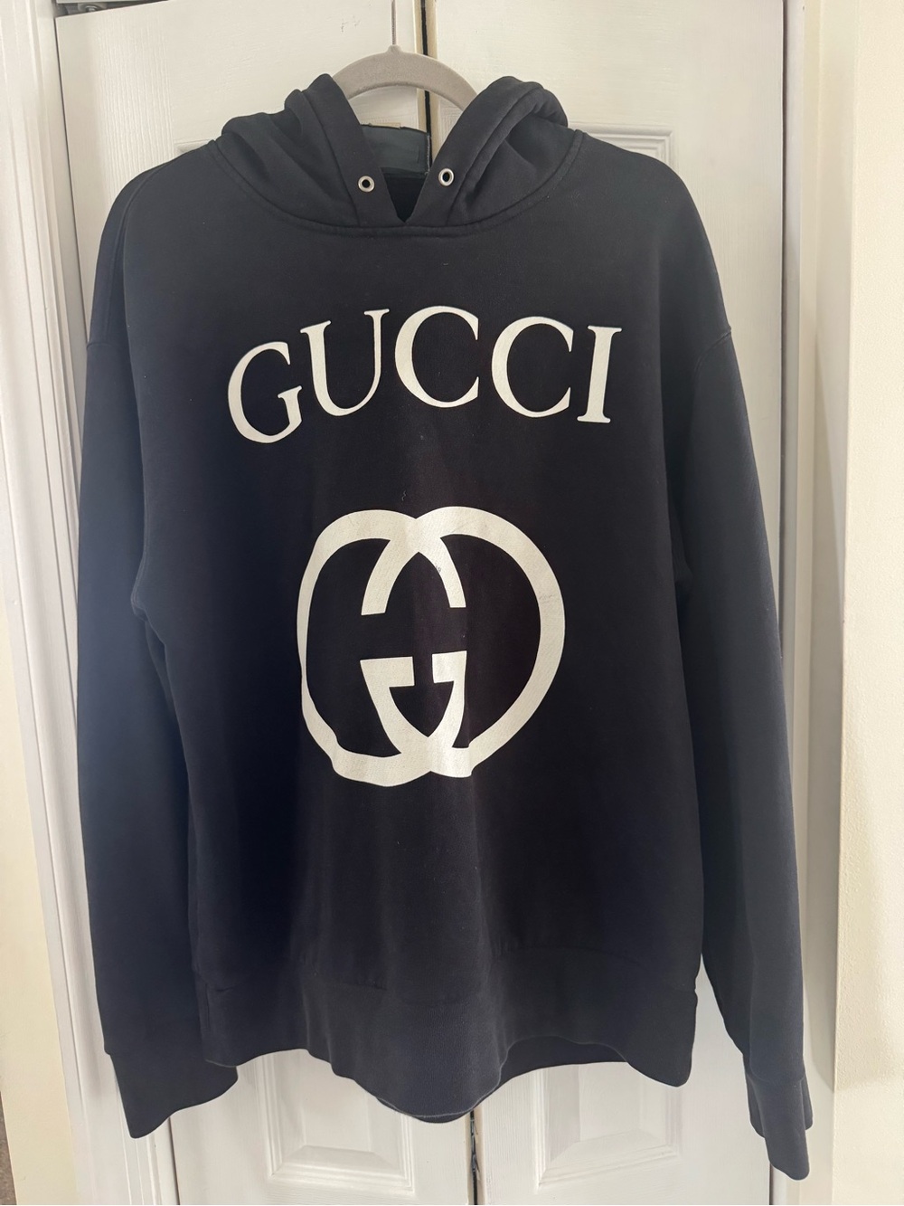 Gucci Black Hoodie with White Logo - Men's